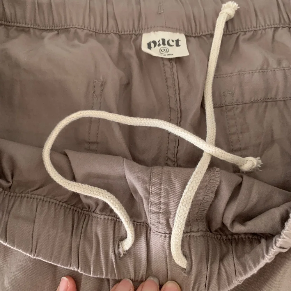 Pact XXL Organic Cotton Stretch Straight‎ Pants Taupe Elastic Waist Drawstring